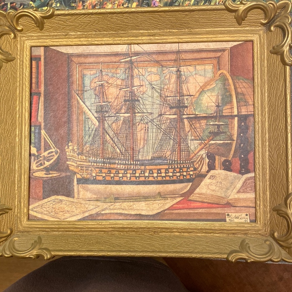 2 Chayle Cerny 1960 Ship Model Print Vintage Nautical Wood Frame